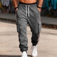 thumbnail image 4 of Ceisia Men Solid Color Loose Casual Pants Elastic Waist Drawstring Sports Gift Work Trousers, 4 of 8