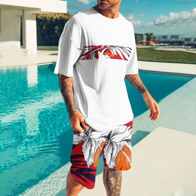 Weiqiqre Ensemble Décontracté 2 Pcs pour Homme, T-Shirt à Manches Courtes Graphique et Short de Survêtement à Taille à Cordon