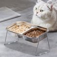 thumbnail image 4 of TopLLC Stainless Steel Kitty Bowl Kitty Food Bowl Dog Kitty Water Bowl Rice Food And Water Integrated Non Knocks And Neck Protection Stainless steel cat basin, 4 of 6