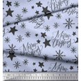 thumbnail image 3 of Soimoi Blue Poly Georgette Fabric Star & Snowflakes Text Print Fabric by the Yard 42 Inch Wide, 3 of 5