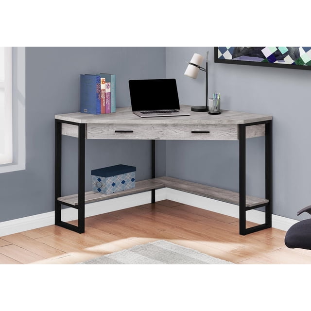 Monarch Specialties Bureau d'ordinateur, Bureau à la maison, Coin, Tiroirs de rangement, 42"l, Travail, Ordinateur portable, Métal, Stratifié, Gris, Noir, Contemporain, Moderne