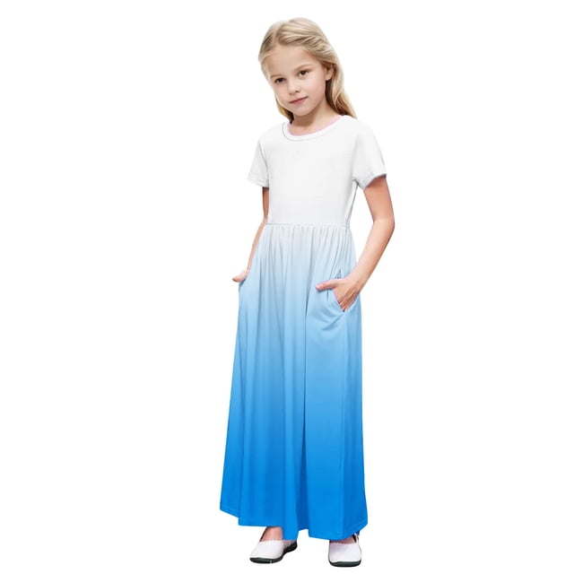 Rbaofujie Robe Longue Décontractée à Fleurs pour Filles, Manches Courtes, Robes de Vacances avec Poches