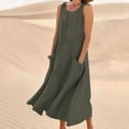thumbnail image 1 of Meichang Robes Sans Manches en Lin pour Femmes Été Coupe Ample Col Rond Décontractées Robes d'Été Évasées Plage Vacances avec Poches, 1 of 5