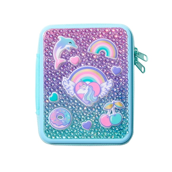 Claire's Palette de Cosmétiques en Boîte Métallique Bleu Dauphins et Arcs-en-Ciel, Fermeture Éclair, Comprend 6 Fards à Paupières, 3 Brillants à Lèvres, Miroir et Pinceau Applicateur