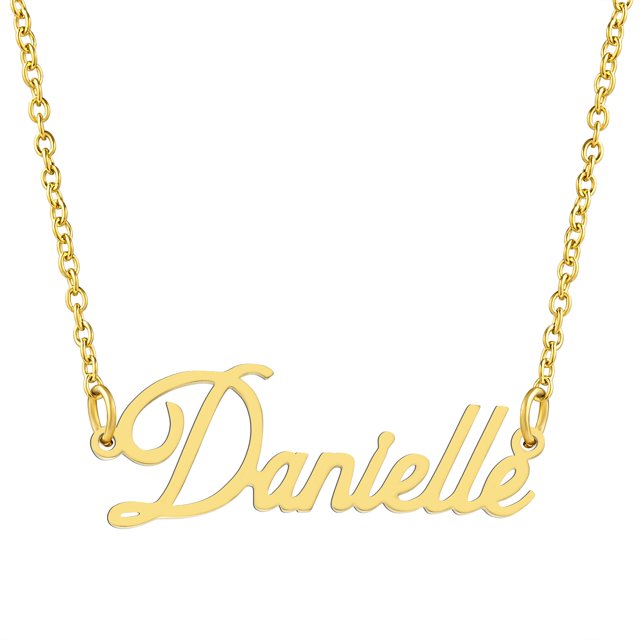 KISPER Collier Pendentif Prénom Personnalisé en Acier Inoxydable Plaqué Or 18K, Danielle