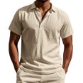 thumbnail image 3 of Txeol Weekly Sale Mens Short Sleeve Shirts Casual Athletic Fit Button V Neck Tee Shirt Solid Color Basic Workout Muscle Tops,Khaki,M, 3 of 10