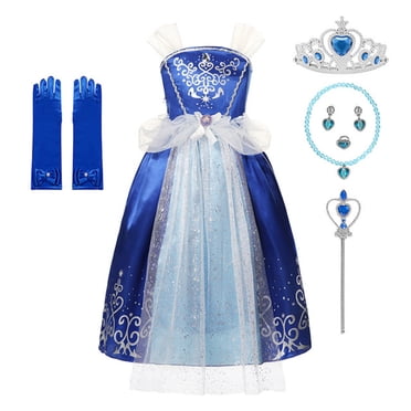 HAWEE Girls Blue Princess Sparkle Dress, Halloween Birthday Party Outfit