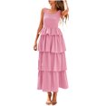 thumbnail image 1 of Ovzne Robes pour Femmes Robe pour Femme Robe d'Été Sans Manches Midi Col Rond Débardeur Smocké Ligne A à Étages Superposé Plage Fluide Longues Robes Robe d'Été Liquidation, 1 of 6