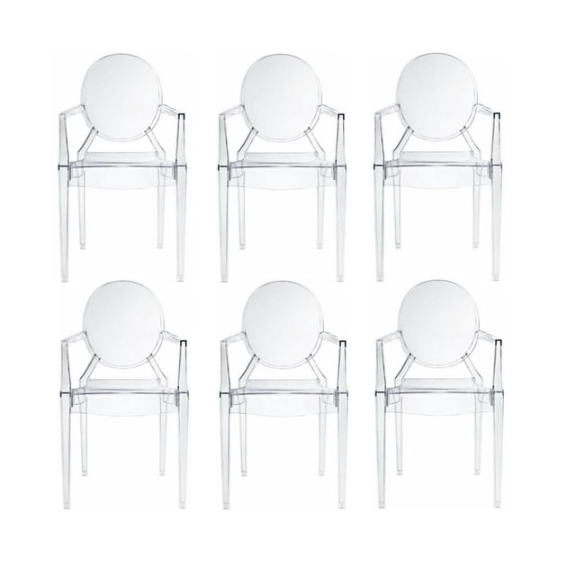 Heavenly Collection Chaise à Accoudoirs en Plastique pour Salle à Manger, Ensemble de six Chaises de Salle à Manger en polycarbonate transparent avec Dossiers Ronds et Accoudoirs Style King Louis, Conçues pour les Sièges de Cuisine et de Salle à Manger pour Créer un Style transparent et Moderne Qui Ouvre Toute Pièce.