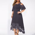 thumbnail image 3 of CHUANK Robes Maxi d'Été Grande Taille pour Invitée de Mariage Robe en Dentelle à Empiècements Épaules Dénudées Longues Robes Manches Courtes, 3 of 7