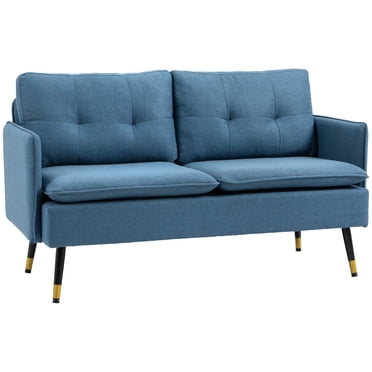 HOMCOM Causeuse pour Chambre, Meuble Moderne pour Petits Espaces avec Capitonnage à Boutons, Rembourrée, Enfants, Bleu Foncé