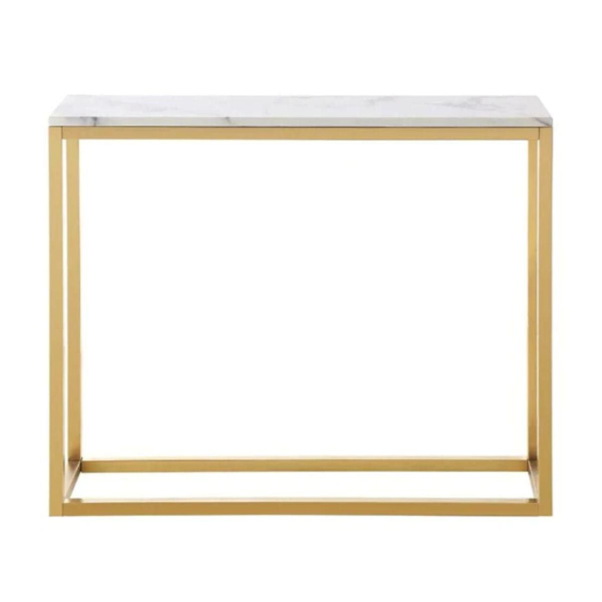 Table Loxhill avec plateau en faux marbre et base en acier inoxydable