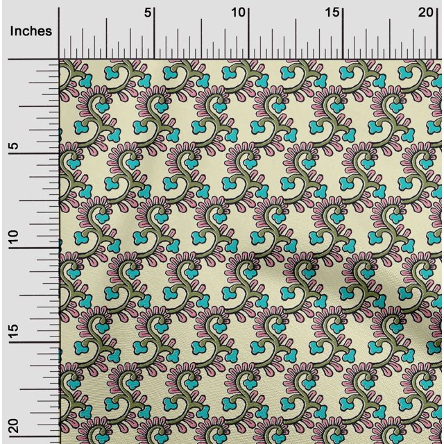 oneOone Silk Tabby Fabric Spiral & Floral Block Decor Fabric Printed BTY 42 Inch Wide