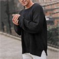 thumbnail image 2 of PMUYBHF Homme Hommes Veste en Jean Noire Chandail à Capuchon Uni et Hiver Automne Manche Col Rond Cardigan Chandail Blouse Chandail Long pour Homme Chandails pour Homme Pulls TG, 2 of 7