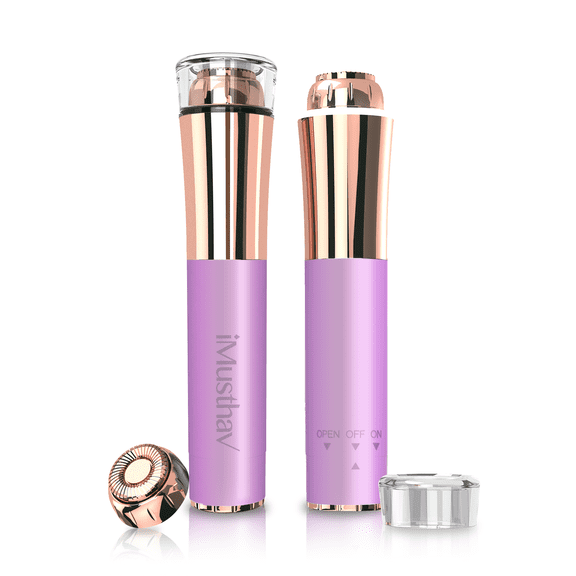 iMusthav Épilateur Tondeuse Portable Impeccable pour Enlever les Poils du Visage, Rasoir Électrique Indolore pour le Visage, les Lèvres et le Menton. Plaqué Or 18K avec Lumière DEL à 360°