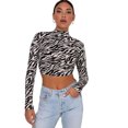thumbnail image 2 of Opperiaya Tops Manches Longues Femme Imprimé Licol T-shirt Midriff-baring Blouse, 2 of 4