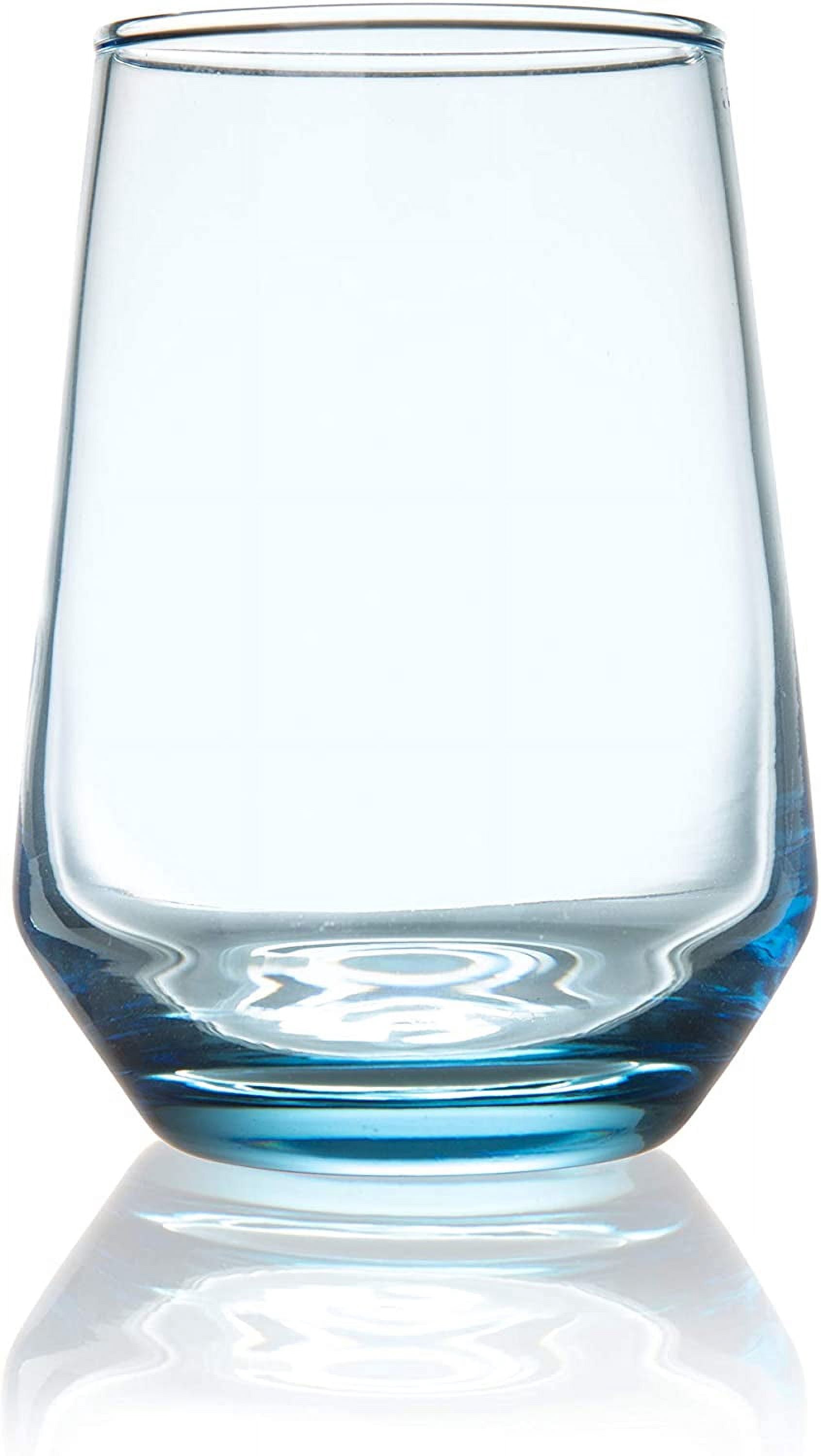 Azure Blue Beverage Glasses Set of 6 | Heavy Glass Tumblers for Water, Wine, Whisky | 13 Ounce Cups