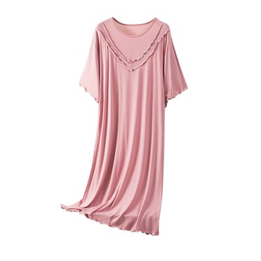 Bocqde Robe de Nuit en Modal et Coton pour Femme, Mode Décontractée, Unie, à Manches Courtes, Coupe Ample, Confortable, Plissée, Col Rond