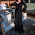 thumbnail image 4 of Maxi Dresses for Women Elegant Classy Fall Long Bell Sleeve Ruched Bodycon Fitted Cocktail Party Slit Dress Black L, 4 of 7