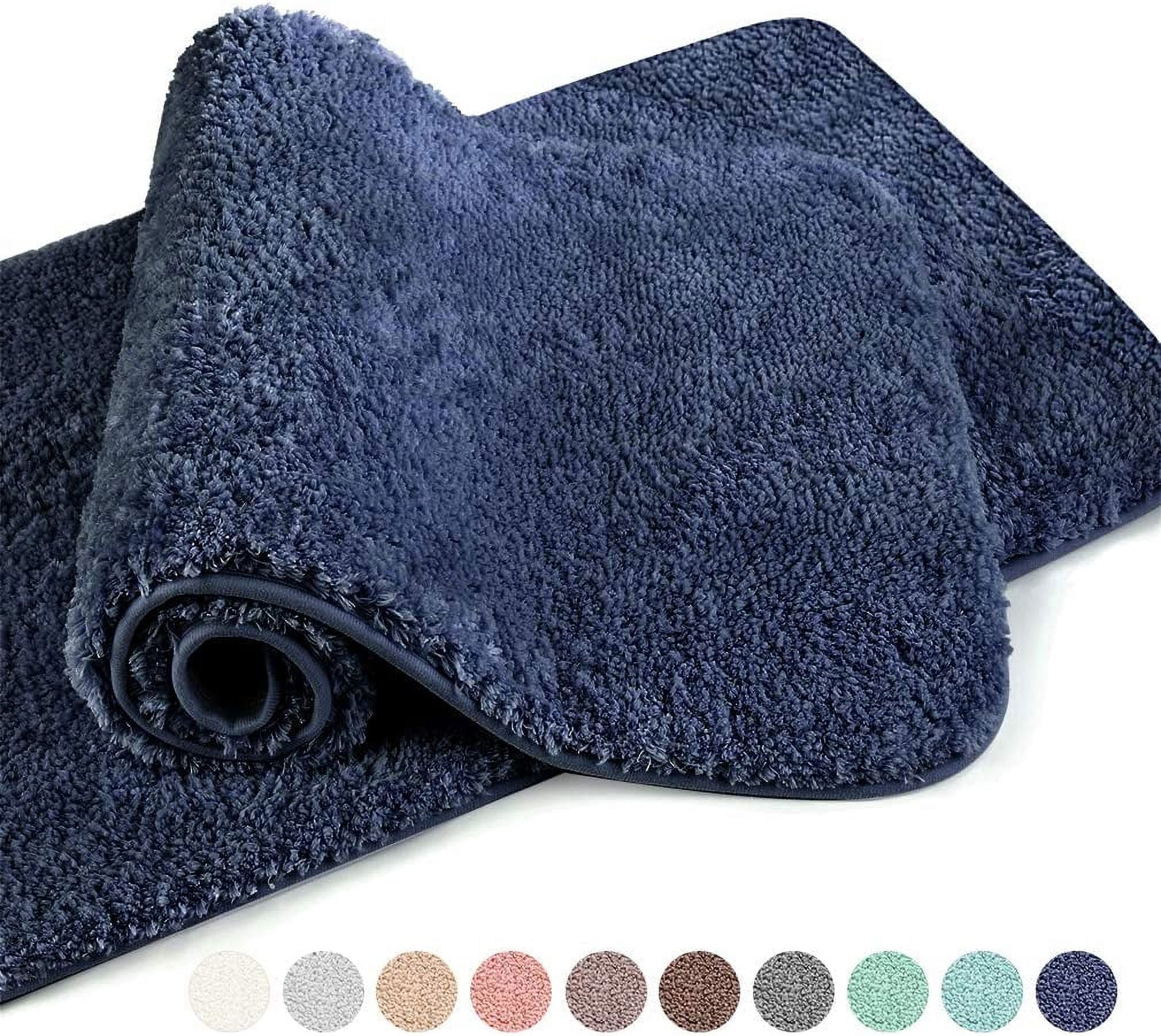 Bathroom Rugs 16"x24" (2 Pack) Ultra Soft Absorbent Non Slip Fluffy Thick Microfiber Cozy Bath Mat for Tub Shower Bathroom Floors Accessories (Navy Blue)