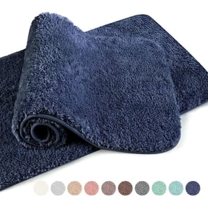 Roues de salle de bains 16"x24" (2 Boîte) Ultra Soft Absorbent Non Slip Fluffy épais microfibre Cozy Bain Mat pour Tub Douche Salle de bain Accessoires (Navy Blue)