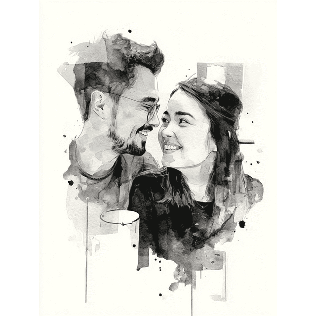 Toile Murale Aquarelle Portrait de Couple 15,75 X 11,81 Pouces