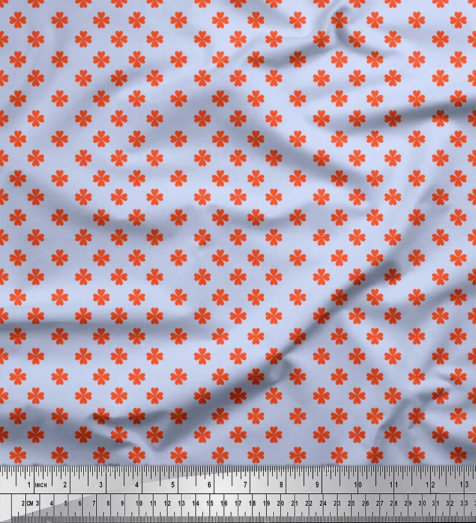 Soimoi Silk Fabric Clover Leaves Fabric Prints By Yard 42 Inch Wide