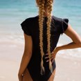 thumbnail image 4 of jsaierl Womens Swimsuits One Piece Quarter Zip Rash Guard Bathing Suit Tropical Print Short Sleeve Modest Swimwear Monokini for Beach Party Vacation, 4 of 6