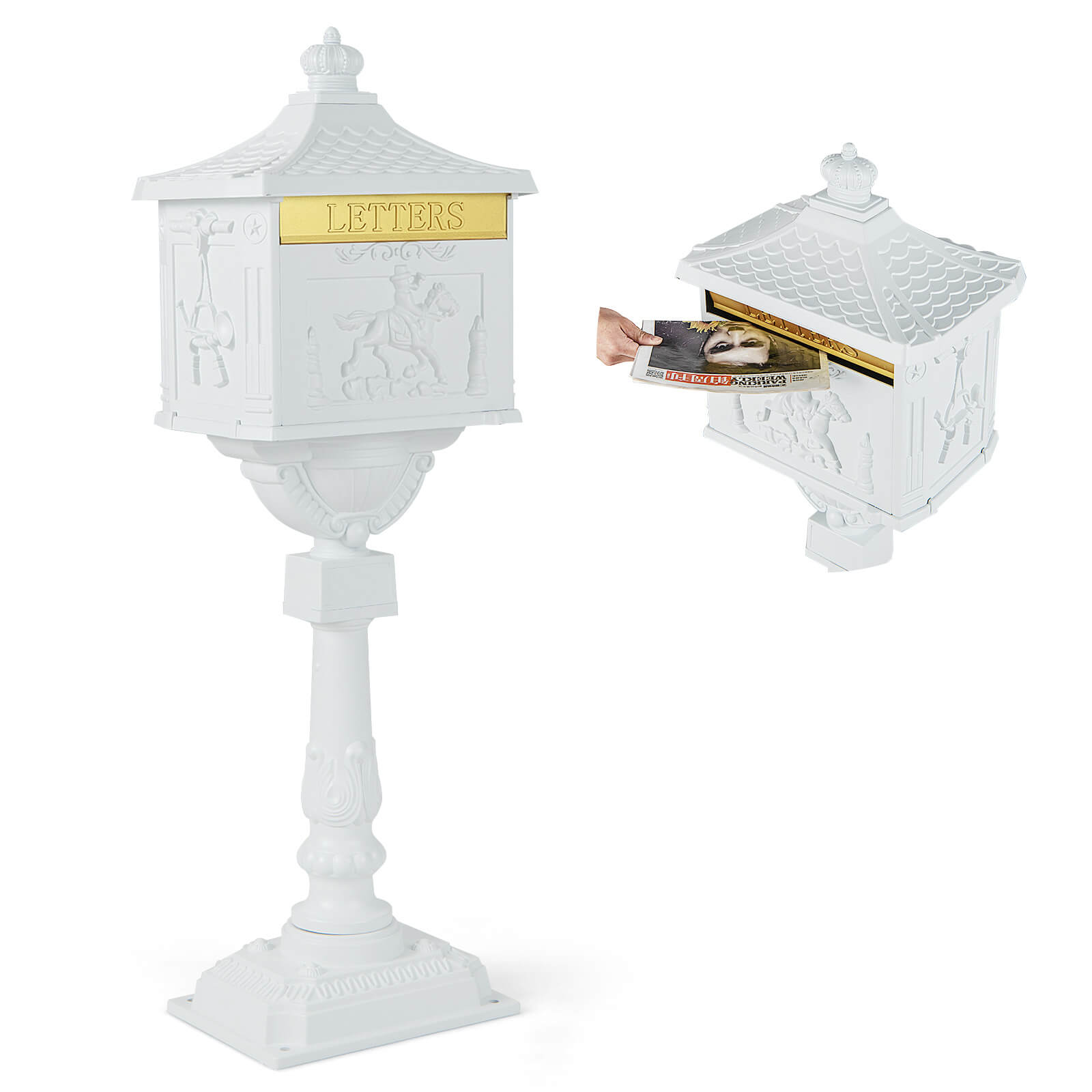 Costway Retro Cast Aluminum Mailbox Lockable Security Postal Letter Box with Baffle Door White