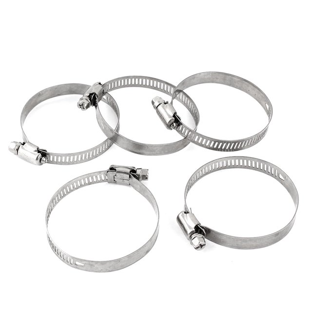 Unique Bargains 5Pcs 40mm-64mm Metal Adjustable Band Hose Clamp Cable Tight Click