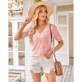 thumbnail image 4 of Arach&Cloz Women's V-Neck Short Sleeve Special Rib Knitted Pattern Casual Tops Sweater Spring Summer 2025, 4 of 6