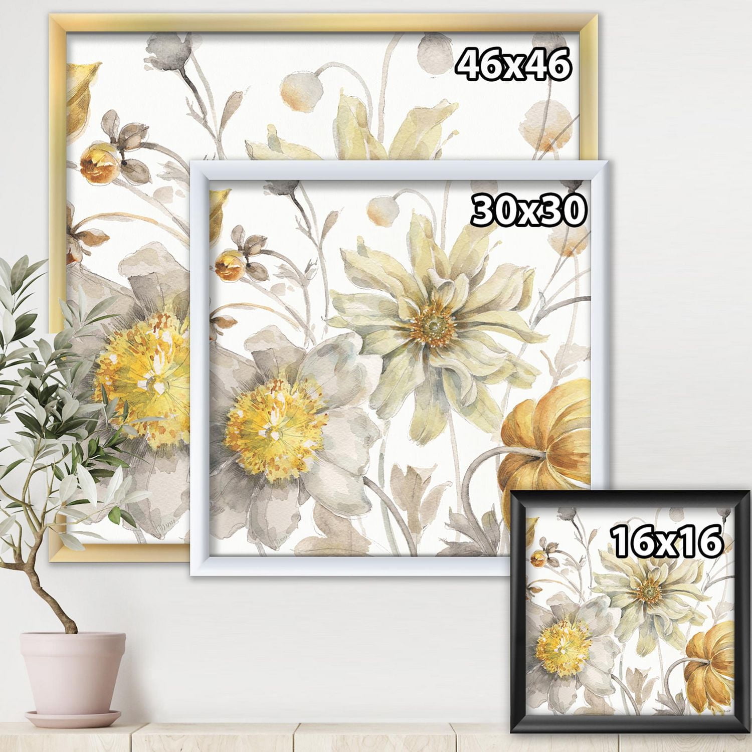 Designart Champs d'or Aquarelle Fleur V Art mural encadr