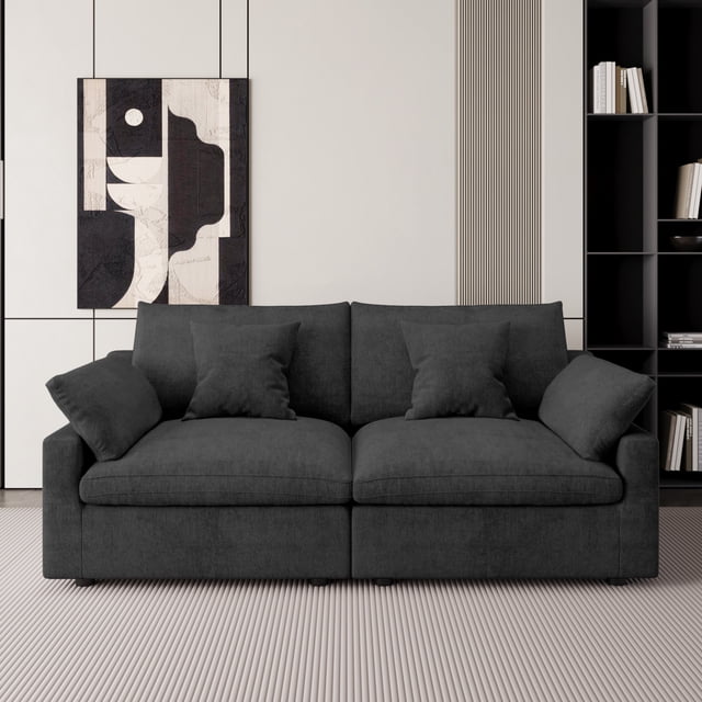 The Magic Home Cloud Modular Linen Sectional Sofa, Black
