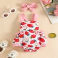 thumbnail image 2 of Barboteuse pour Bébé Fille Sans Manches Dos Nu à Imprimé Fraises Justaucorps Court Bandeau, 2 of 7
