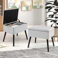 thumbnail image 4 of Costway 2 PCS Velvet Vanity Stool Ottoman with Storage Solid Wood Legs Flip-Up Top Gray, 4 of 9