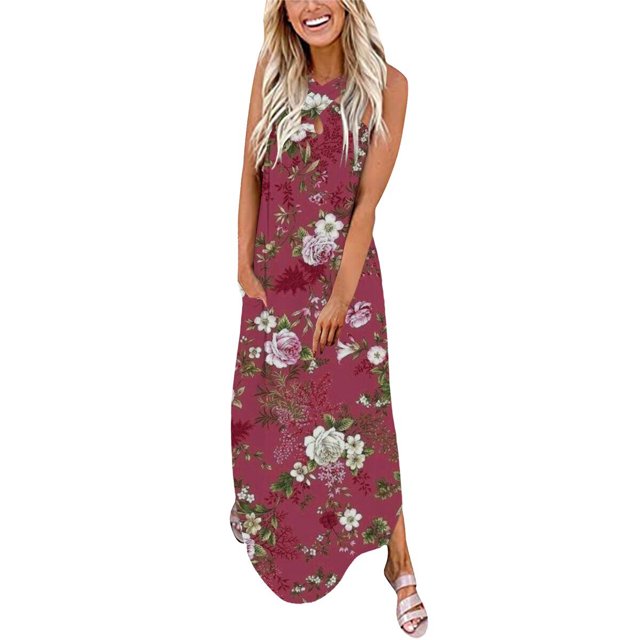 Robes d'Invités de Mariage for Femmes Courtes Femmes Conception Summer Robe Décontractée Progressive Cou Suspendu Sans Manches V-Cou Robe Longue Midi Robes Invité de Mariage Femmes for sur Clearance