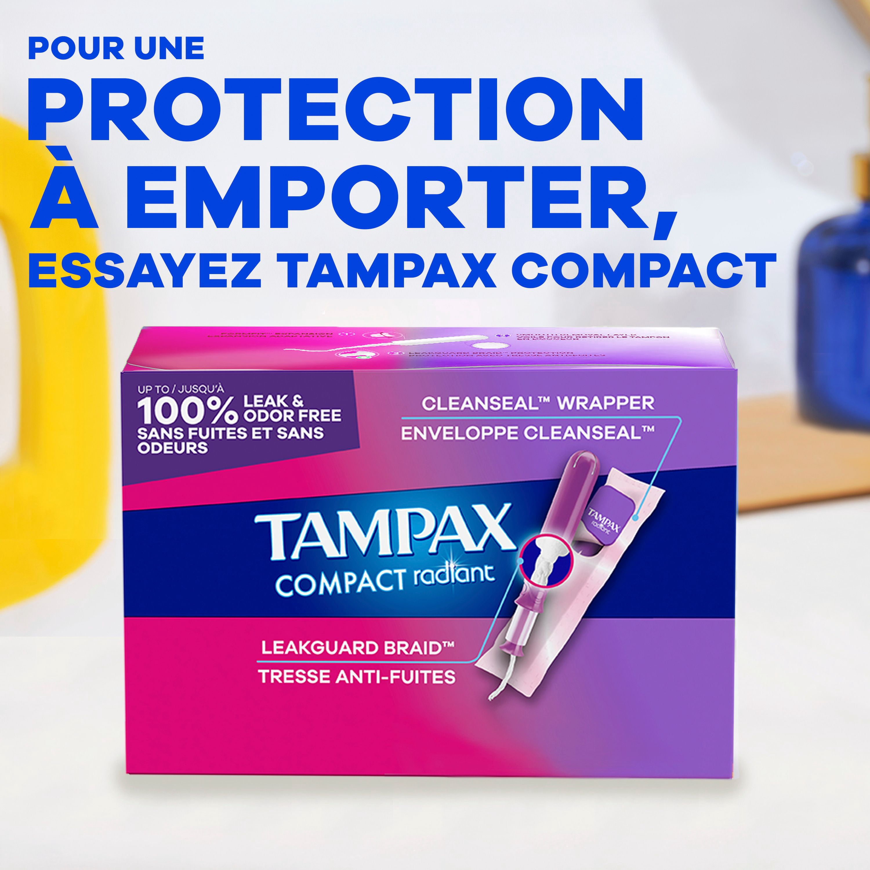 Tampax Radiant Emballage Multiple de Tampons, avec Tresse Anti-Fuites, Absorption Régulière/super, Non Parfumés