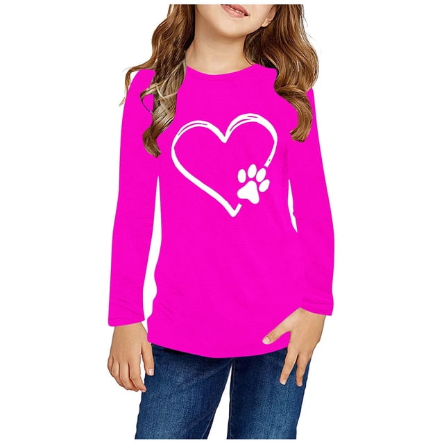 RXIRUCGD Chemises à Manches Longues pour Filles, Col Rond Mignon, Blouses Décontractées Élégantes (Rose Vif, Taille : 3 Ans)