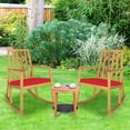 thumbnail image 3 of Costway 2 PCS Patio Rocking Chair Acacia Wood Armrest Cushioned Sofa Garden Deck Red, 3 of 10