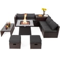 thumbnail image 1 of Patiojoy 9 Pieces Outdoor Patio Furniture Set with 35-Inch Propane Fire Pit Table Outdoor PE Wicker Space-Saving Sectional Sofa Set with Storage Box and Cushions Gray, 1 of 10