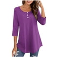 thumbnail image 1 of TACILIP Hauts à Manches 3/4 pour Femmes, Blouses à Boutons à Col Ras du Cou, T-Shirts Basiques, T-Shirts Décontractés d'Automne, T-Shirts Amples de Travail, Tenues de Printemps, Cadeaux pour Femmes, 1 of 4