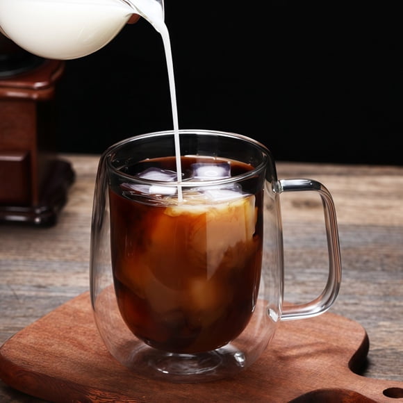 Double-Walled Glass Cup Insulated Coffee Mug | Heat-Resistant Clear Glass Tea Cup | Ergonomic Handle Hot and Cold Beverage Cup for Home Office
