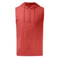 thumbnail image 4 of Qopobobo Mens Muscle Shirts Tank Top Mens Solid Color Simple Csual Fashion Drawstring Button Hooded Vest Top Watermelon Red,XXXL, 4 of 5