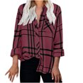 thumbnail image 1 of IROINID Reduced Womens Plus Size Tops Lounge Lapel Top Loose Buttoned Long Sleeve Plaid Print Blouse,Burgundy, 1 of 8
