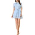 thumbnail image 1 of INSPIRE CHIC Women's Dress Peter Pan Collar Ruffle Cuff A-Line Layered Dress S Blue, 1 of 7