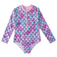 thumbnail image 2 of Kid Girls Bathing Suits Rash Guard Ruffle Floral Pattern Sun Protection Long Sleeve Bathing Suit for Girls 4-5 Years, 2 of 3