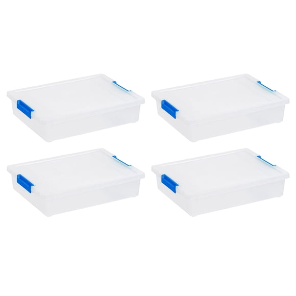 IRIS Bacs de Rangement en Plastique Transparent de 6 L avec Couvercles, Bacs à Loquet, Lot de 4