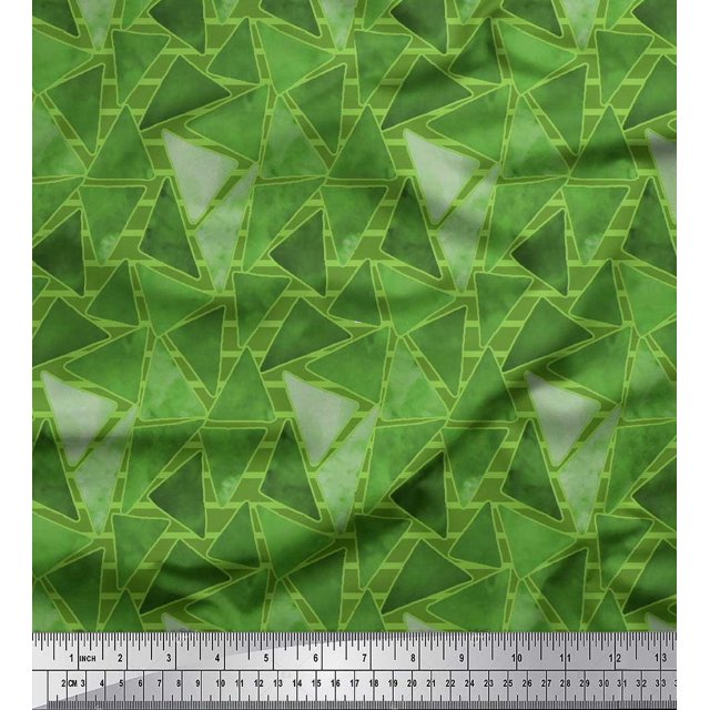 Soimoi Green Heavy Canvas Fabric Facets Triangle Geometric Decor Fabric Printed Yard 58 Inch Wide