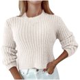 thumbnail image 1 of Chandails Légers pour Femmes Mode Femmes Confortable Décontracté Couleur Unie Manches Longues Col Rond Chandail Chandail d'Automne pour Femmes P-111 Beige P, 1 of 6