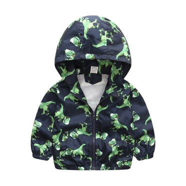 Zwiiyzr 2025 2-8Y Boys Dinosaur Rain Jacket Waterproof Hooded Raincoat Lightweight Windbreakers for Kids Outerwear Black